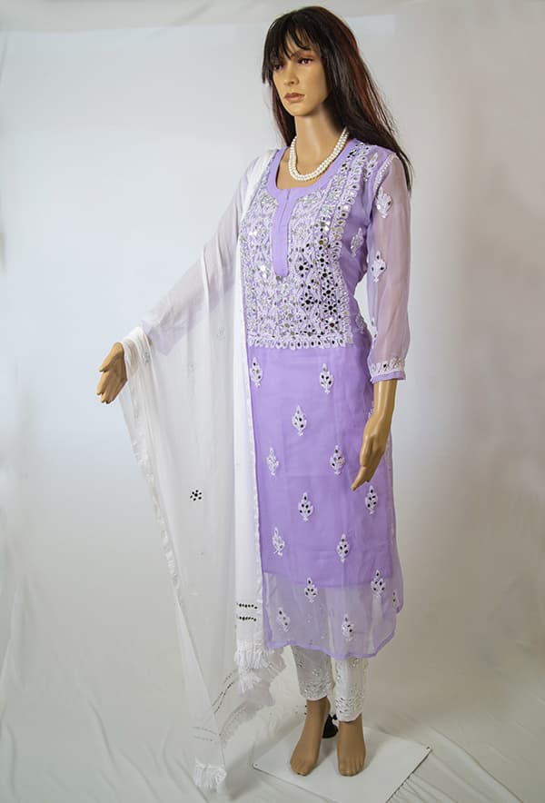 PURPLE KURTA PANT SET Lucknow Chikankari Gota Patti Kurti Handmade Kaftan  Shirt | eBay